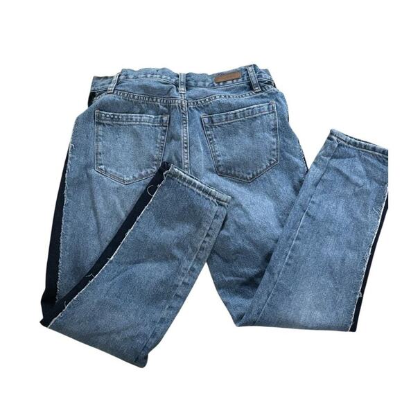 Two-Tone Patchwork Flare Jeans - Vintage-Inspired, Raw Hem Detail Blank NYC - Picture 2 of 4